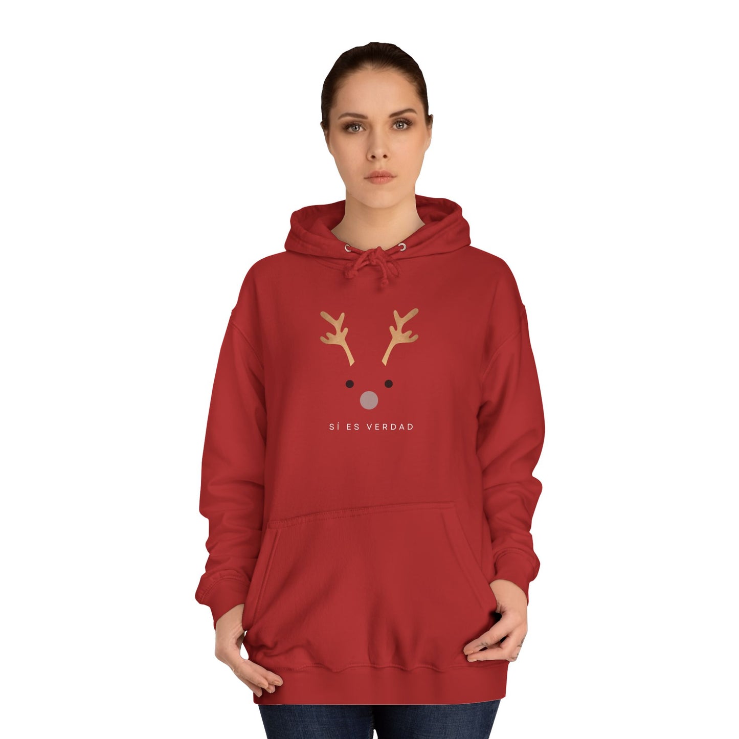 Reindeer Face Hoodie – Cute Minimal Christmas Sweatshirt